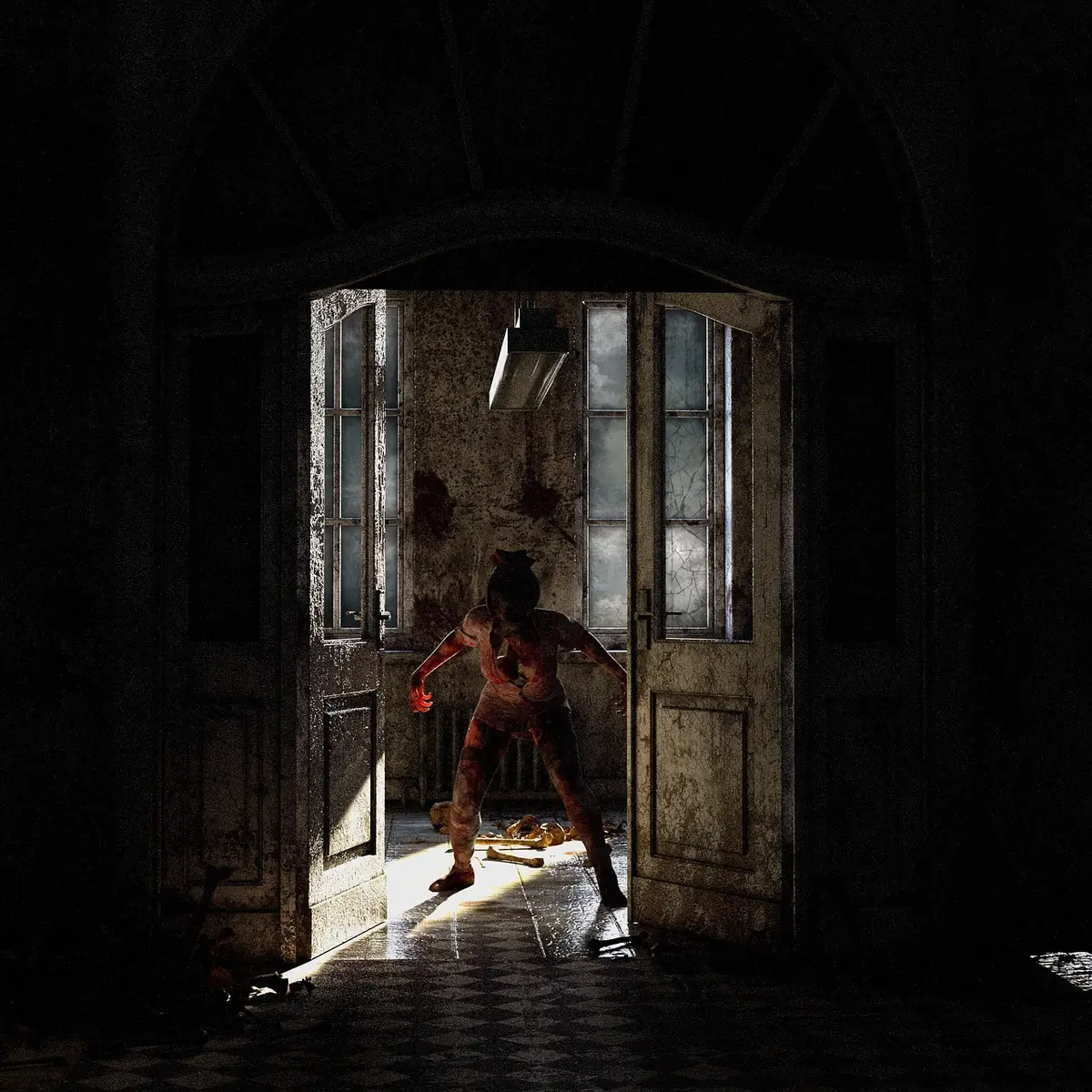 Silhouette of a creature blending horror and curiosity in dark lighting