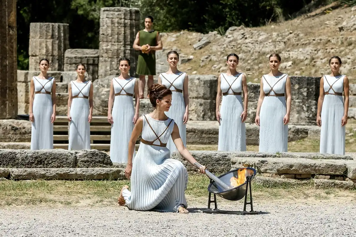 Actors recreating an opening ceremony rehearsal scene
