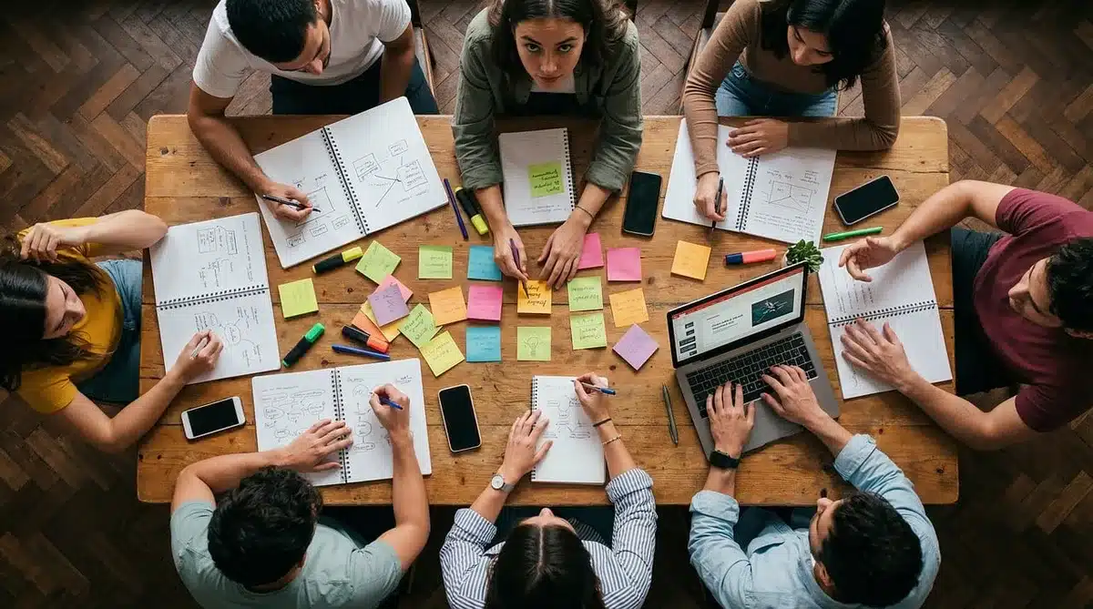 Person taking notes while listening intently in a meeting